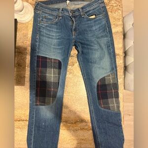 rag & bone Blue Jeans with Plaid Patches